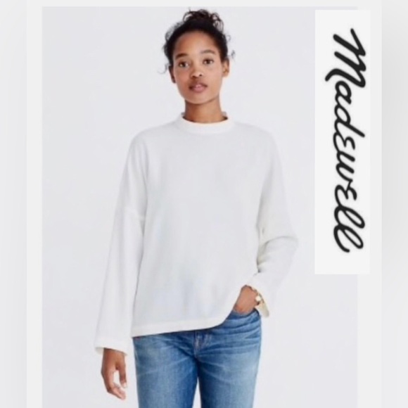 🆕 NWOT {Madewell} ‘Moderne’ Flowy Lightweight Mockneck Blouse in Ivory • XS - Picture 2 of 9